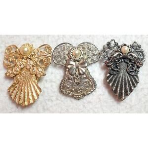 Vtg Jane Davis Angels Brooch 3 Pc Lot Angels of Love Collection 1990s Faux Pearl
